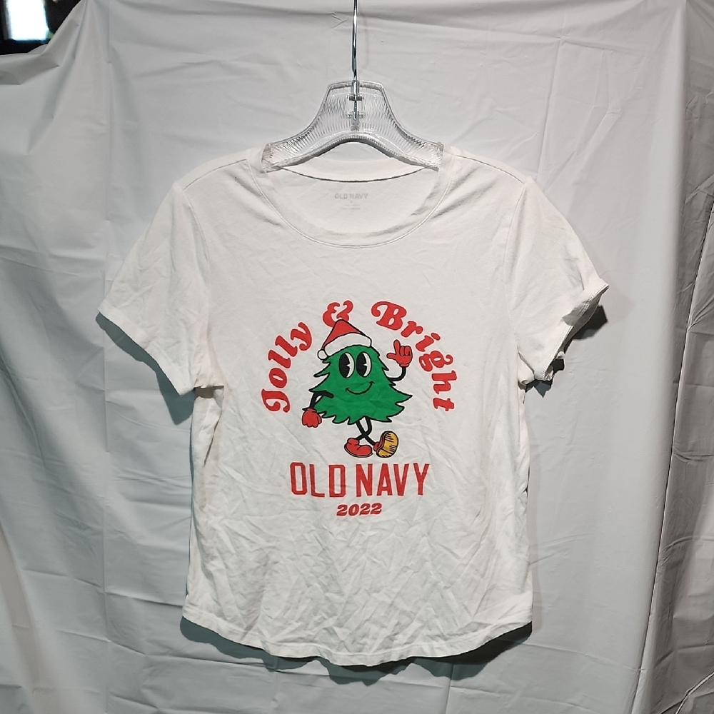 Old Navy White Holiday Graphic Tee with Green Tree